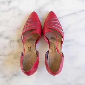Vintage Red Fine Leather Upper Designed Wrapped Pointed Toe with  3" Heels Shoe.
